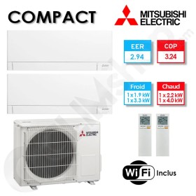 Bi-split Mitsubishi climatisation MXZ-2F53VF + 1 x MSZ-AY20VGK + 1 X MSZ-AY35VGK - (5.3 kW)