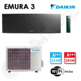 Climatiseur Réversible FTXJ25AB et RXJ25A Noir - Emura 3 Daikin - 2.4 kW